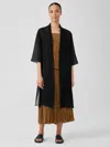 Eileen Fisher Sheer Silk Georgette High Collar Jacket In Black