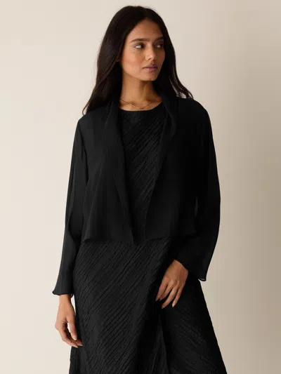Eileen Fisher Sheer Silk Georgette High Collar Jacket In Black
