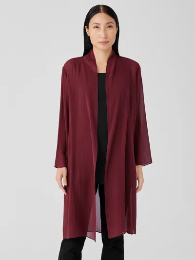 Eileen Fisher Sheer Silk Georgette High Collar Jacket In Brown