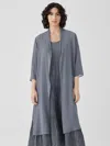 Eileen Fisher Sheer Silk Georgette High Collar Jacket In Gray
