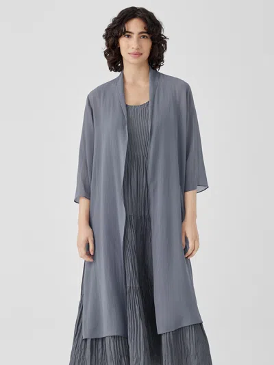 Eileen Fisher Sheer Silk Georgette High Collar Jacket In Gray