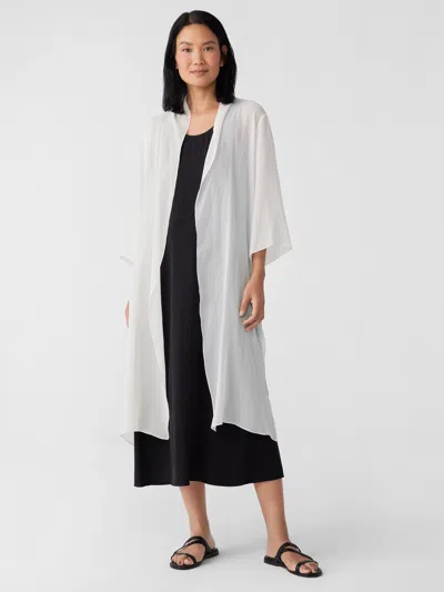 Eileen Fisher Sheer Silk Georgette High Collar Jacket In Green