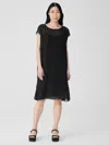 Eileen Fisher Sheer Silk Georgette Layered Dress In Black