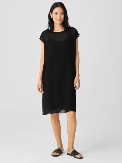 EILEEN FISHER SHEER SILK GEORGETTE LAYERED DRESS