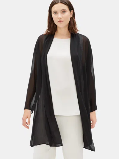 Eileen Fisher Sheer Silk Georgette Long Jacket In Black