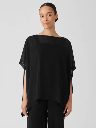 Eileen Fisher Sheer Silk Georgette Long Poncho In Black