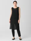 Eileen Fisher Sheer Silk Georgette Long Poncho In Black
