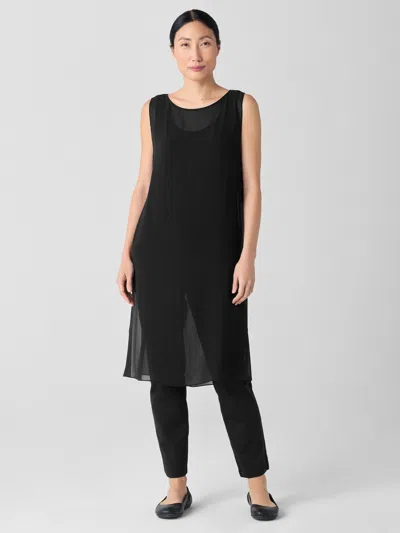 Eileen Fisher Sheer Silk Georgette Long Poncho In Black