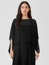 Eileen Fisher Sheer Silk Georgette Poncho In Black