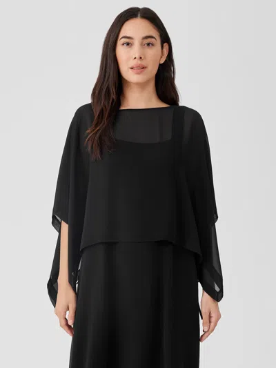 Eileen Fisher Sheer Silk Georgette Poncho In Black