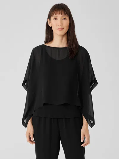 Eileen Fisher Sheer Silk Georgette Poncho In Black