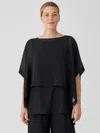 Eileen Fisher Sheer Silk Georgette Poncho In Black