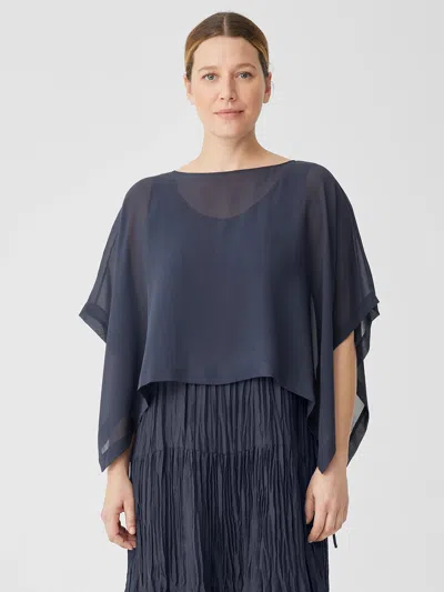 Eileen Fisher Sheer Silk Georgette Poncho In Blue