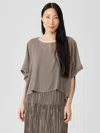 Eileen Fisher Sheer Silk Georgette Poncho In Gray