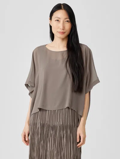 Eileen Fisher Sheer Silk Georgette Poncho In Gray
