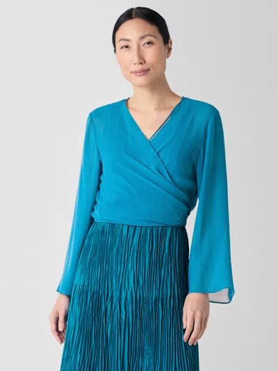 Eileen Fisher Sheer Silk Georgette Tie Jacket In Blue