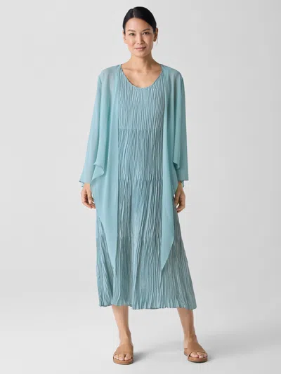Eileen Fisher Sheer Silk Georgette Tie Jacket In Blue