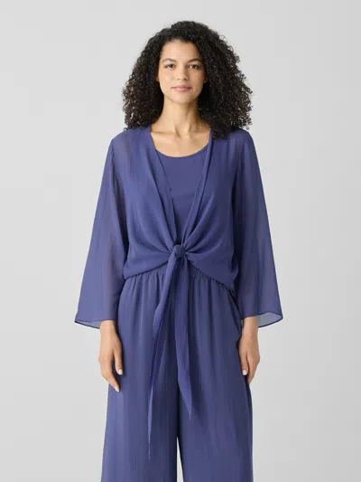 Eileen Fisher Sheer Silk Georgette Tie Jacket In Bluette