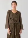 Eileen Fisher Sheer Silk Georgette Tie Jacket In Green