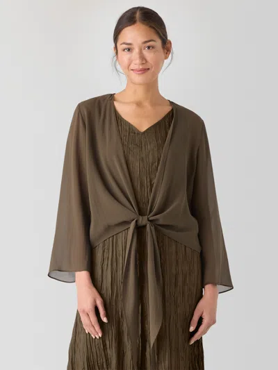 Eileen Fisher Sheer Silk Georgette Tie Jacket In Green