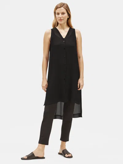 Eileen Fisher Sheer Silk Georgette V-neck Tunic In Black