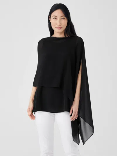 Eileen Fisher Sheer Silk Georgette Wrap In Black