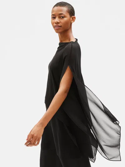 Eileen Fisher Sheer Silk Georgette Wrap In Black