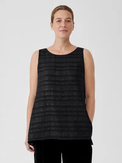 Eileen Fisher Sheer Silk Glimmer Ballet Neck Tank In Black