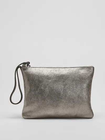 Eileen Fisher Shimmer Leather Wristlet In Silver