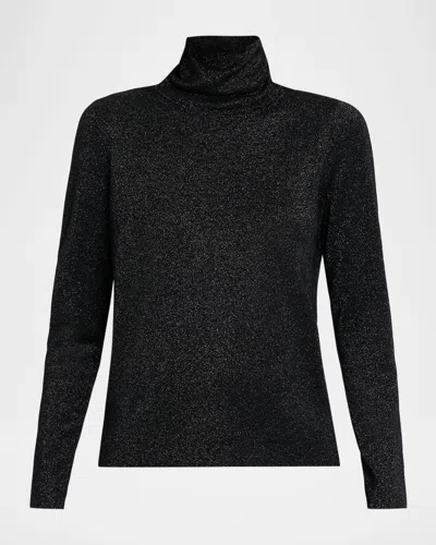 Eileen Fisher Shimmer Wool-blend Turtleneck Sweater In Black