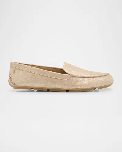 Eileen Fisher Shore Metallic Suede Casual Loafers In Platinum