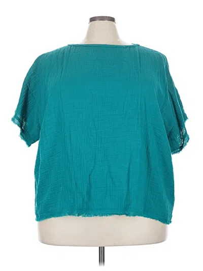 Pre-owned Eileen Fisher Short Sleeve Blouse In Blue