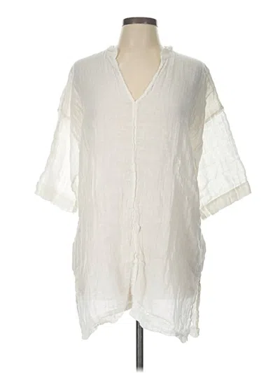 Pre-owned Eileen Fisher Short Sleeve Blouse In Ivory