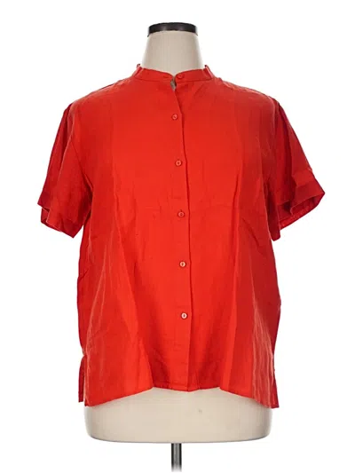 Pre-owned Eileen Fisher Short Sleeve Blouse In Red