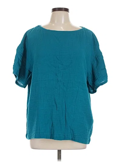 Pre-owned Eileen Fisher Short Sleeve Blouse In Teal