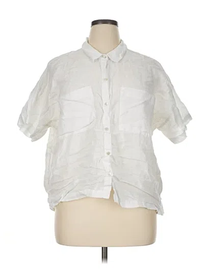 Pre-owned Eileen Fisher Short Sleeve Blouse In White