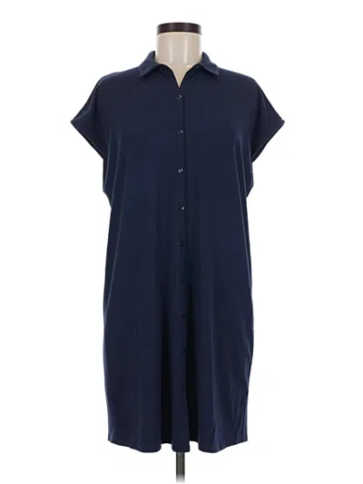 Pre-owned Eileen Fisher Short Sleeve Button Down Shirt In Blue