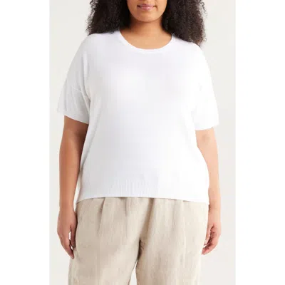 Eileen Fisher Short Sleeve Cotton Blend Crewneck Sweater In White