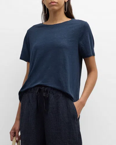 Eileen Fisher Short-sleeve Crewneck Organic Linen Jersey Tee In Ocean