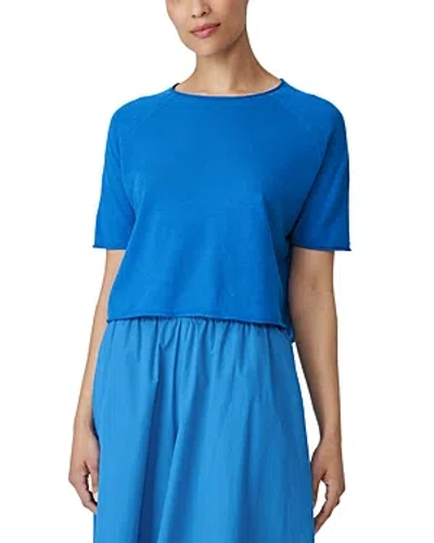 Eileen Fisher Short Sleeve Linen & Cotton Pullover Top In Blue