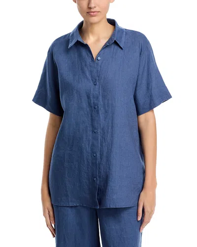 Eileen Fisher Short Sleeve Linen Long Shirt In Dusk