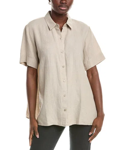 Eileen Fisher Short Sleeve Linen Long Shirt In Neutral