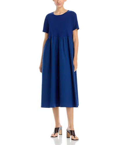 Eileen Fisher Short Sleeve Midi Dress In Blue