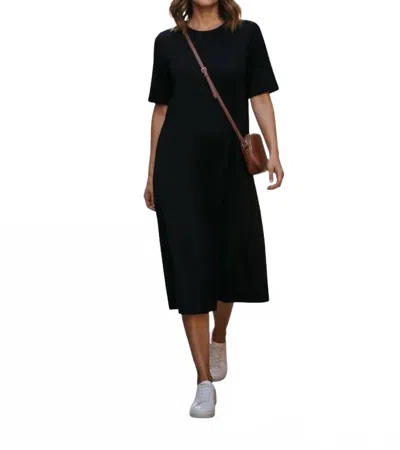 Eileen Fisher Short Sleeve Midi Dress In Black