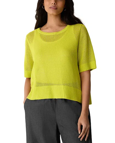 Eileen Fisher Short Sleeve Open Knit Sweater In Green