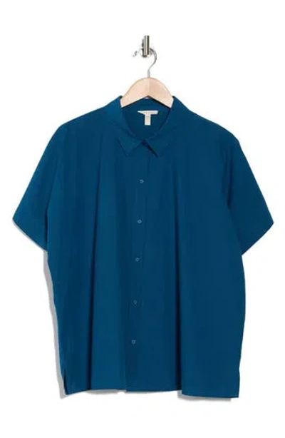 Eileen Fisher Short Sleeve Organic Cotton Button-up Shirt