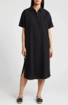 EILEEN FISHER EILEEN FISHER SHORT SLEEVE ORGANIC COTTON MIDI SHIRTDRESS