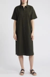 Eileen Fisher Short Sleeve Organic Cotton Midi Shirtdress In Seaweed