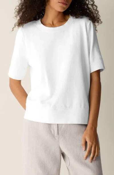 Eileen Fisher Short Sleeve Organic Cotton Terry Sweatshirt In White