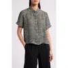 Eileen Fisher Short Sleeve Organic Linen Blend Button-up Shirt In Gray